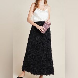 Sunday In Brooklyn Chantal Feathered Black Maxi Skirt W/ Elastic Waist Size XS